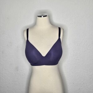Victorias Secret T-Shirt Lightly Lined Wireless Bra Plum Purple Ribbed 34DDD F75